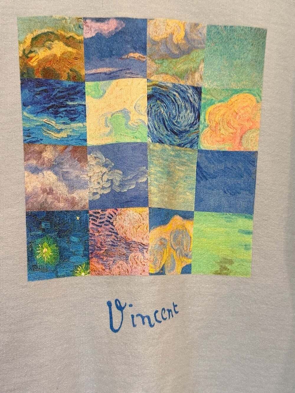 Light Blue Vincent Van Gogh Paintings Grid Crewneck Sweatshirt Small - Picture 3 of 5